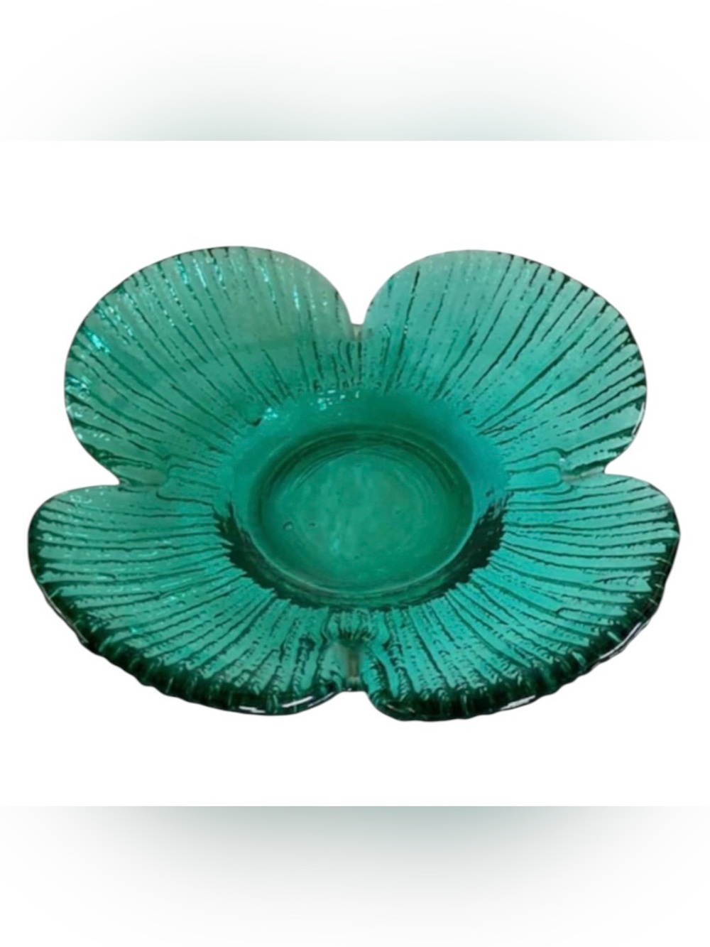 Blenko Vintage 625M hand blown sea green flower petal bowl